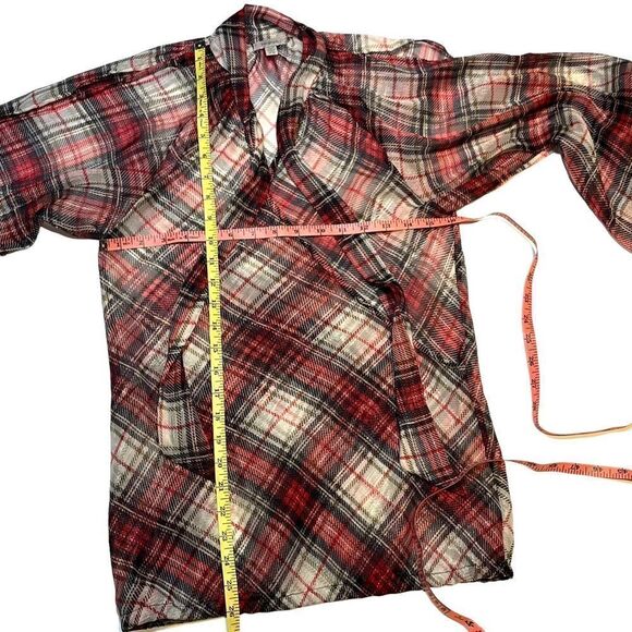 Tristan Sheer Red Black Green Gold and Grey Plaid Wrap FrontTie Blouse Size XS - Picture 12 of 13
